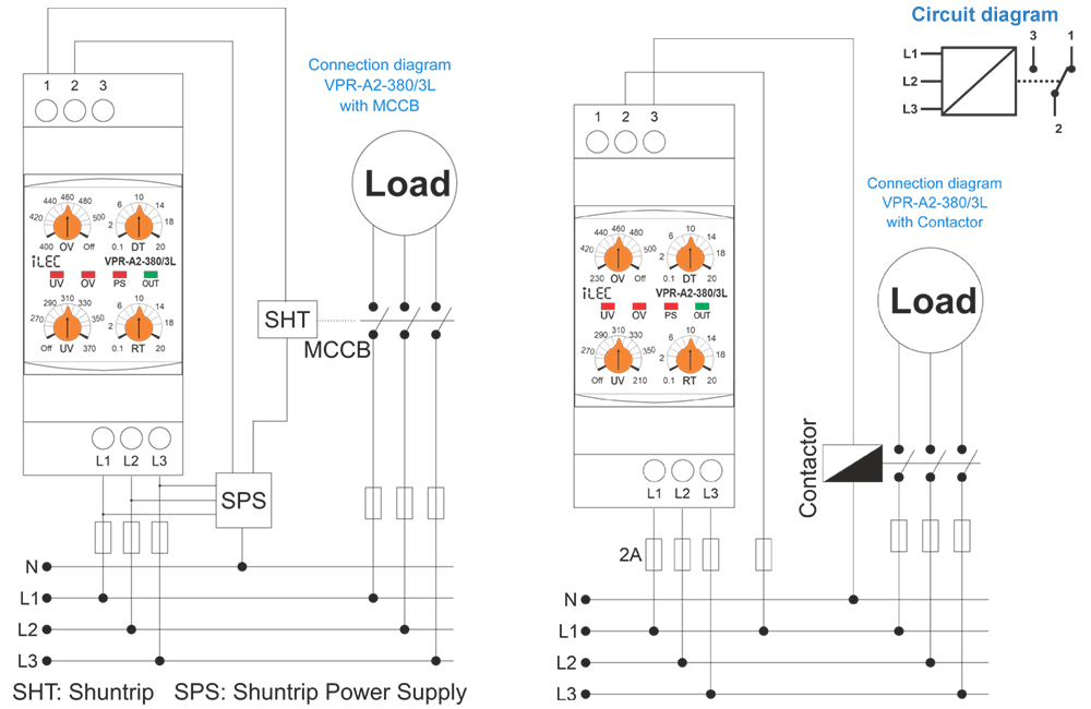 Relay VPR-A2-380/3L Typical connection diagram